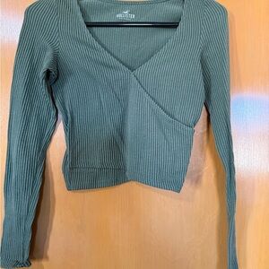 Hollister Teal Ribbed V-Neck Sweater